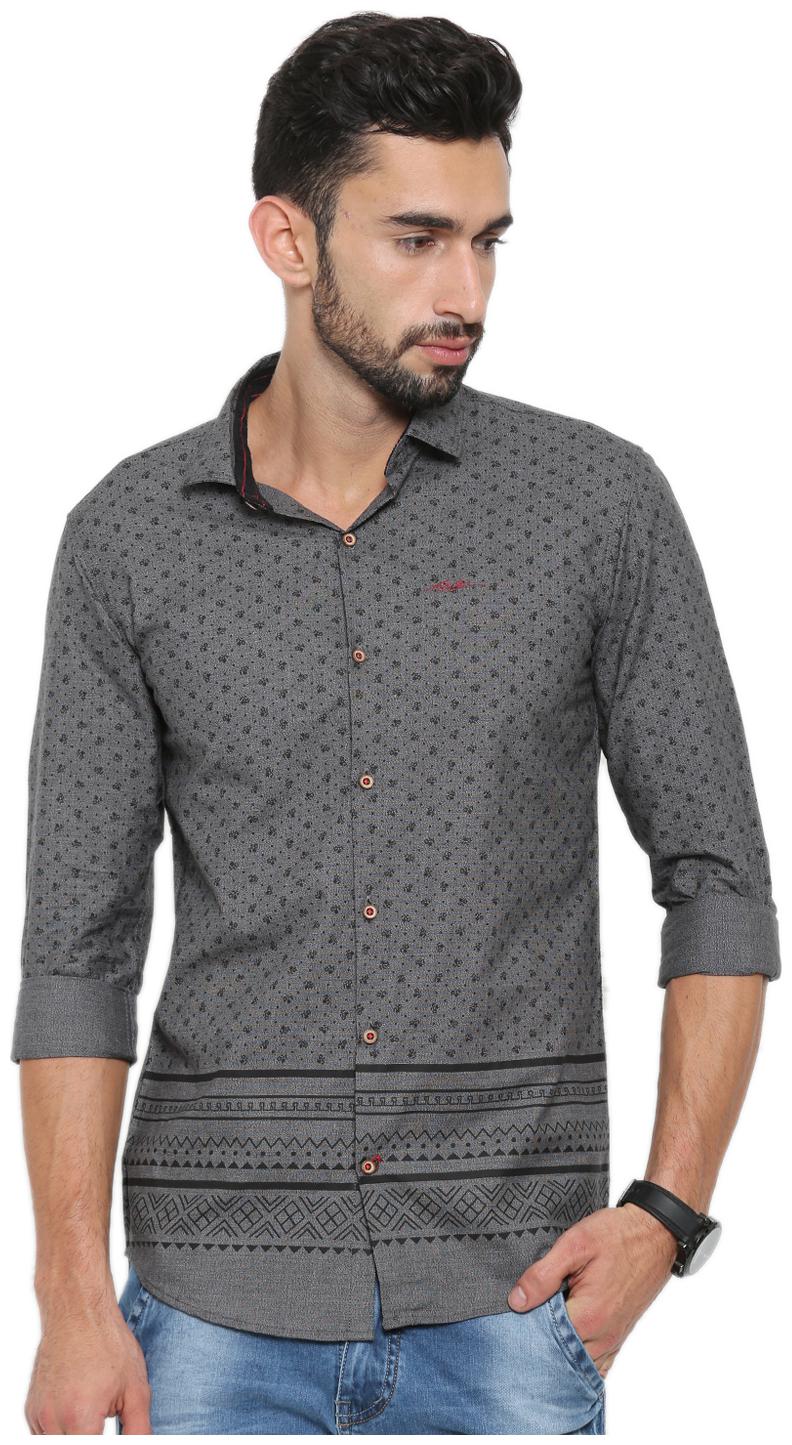 

WITH Men Grey Printed Slim Fit Casual Shirt