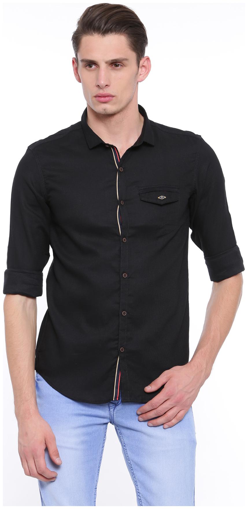

WITH Men Black Solid Slim Fit Casual Shirt