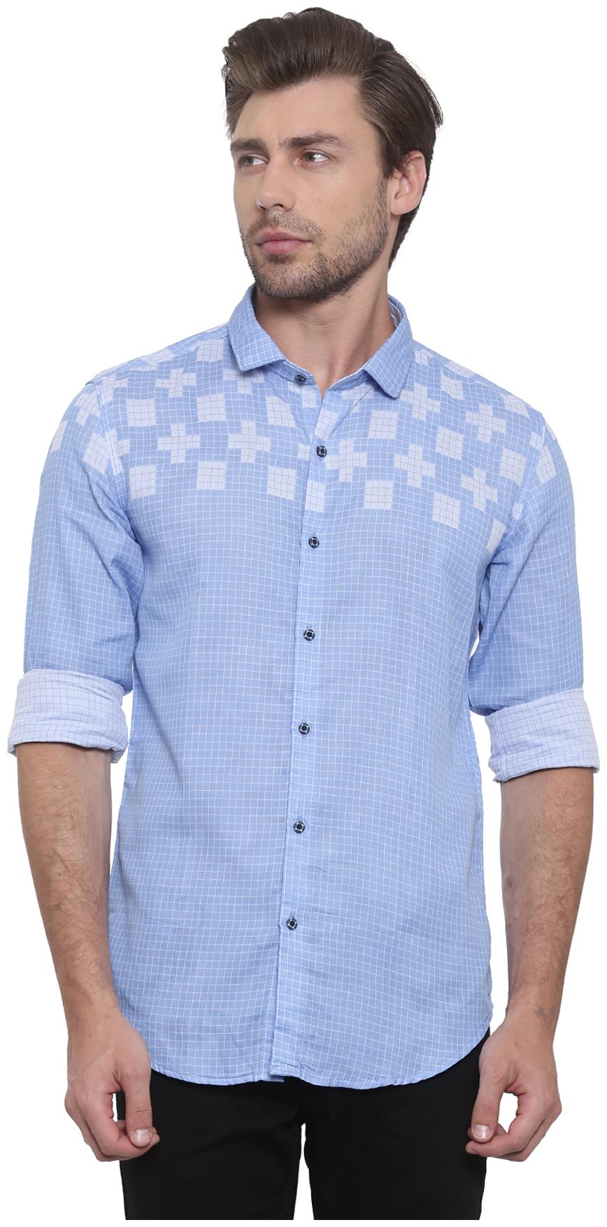 

WITH Men Blue Checked Slim Fit Casual Shirt