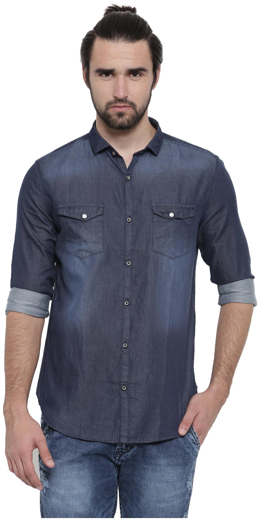 

WITH Men Blue Solid Slim Fit Casual Shirt