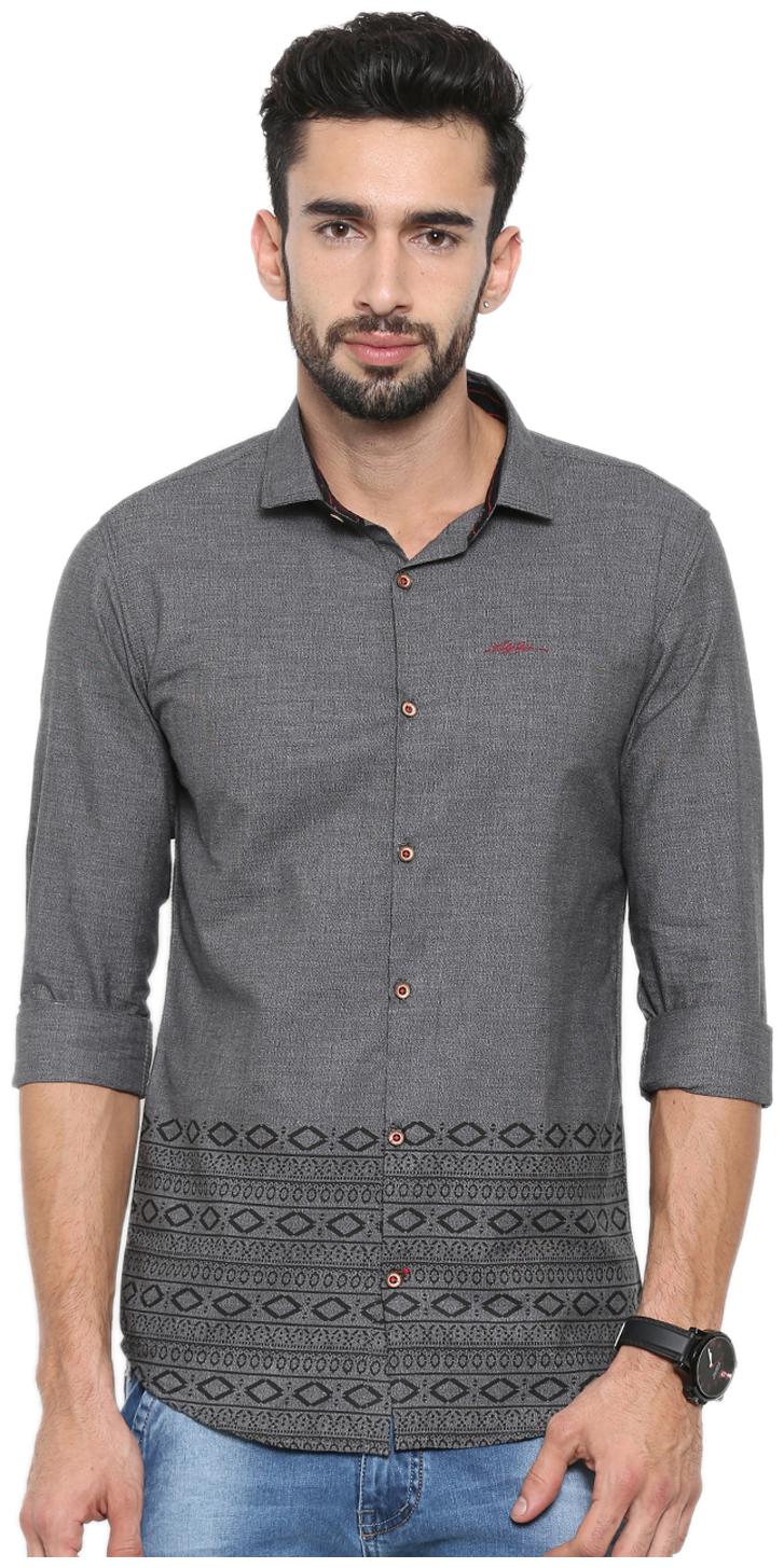 

WITH Men Grey Solid Slim Fit Casual Shirt