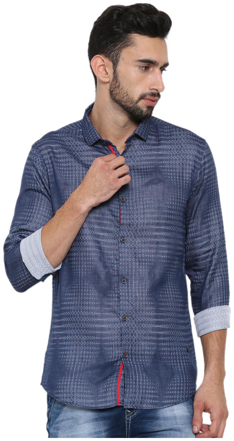 

WITH Men Blue Printed Slim Fit Casual Shirt
