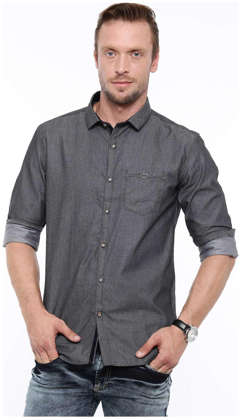 

WITH Men Black Solid Slim Fit Casual Shirt