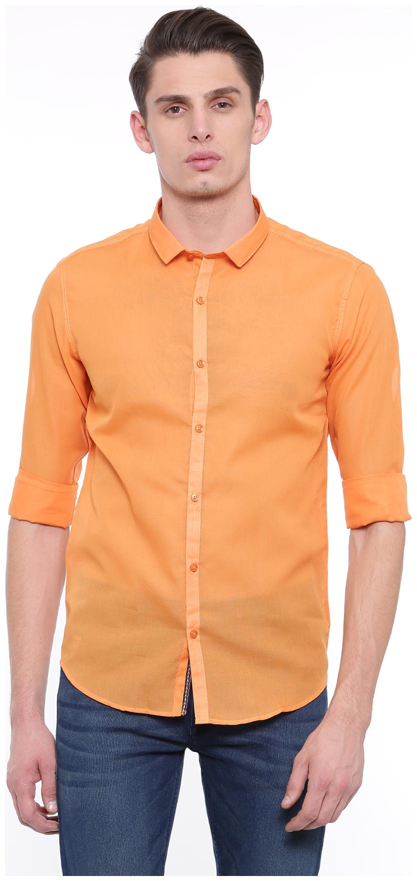 

WITH Men Orange Solid Slim Fit Casual Shirt