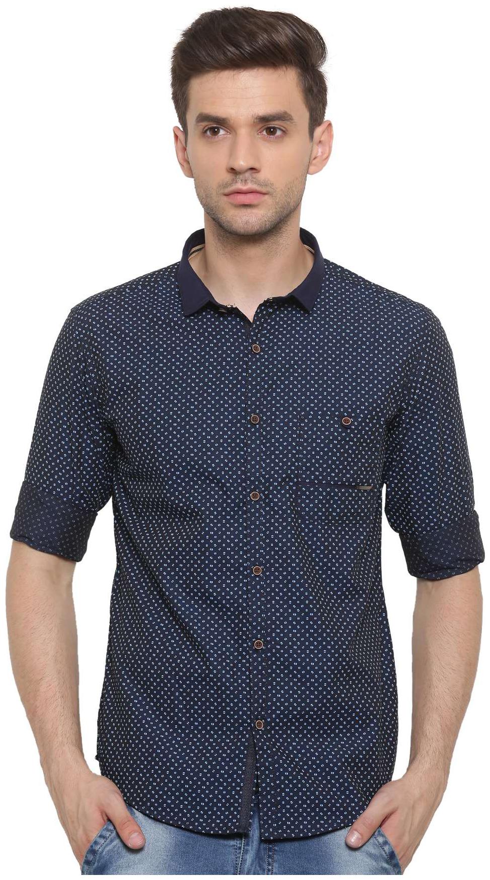 

WITH Men Blue Printed Slim Fit Casual Shirt