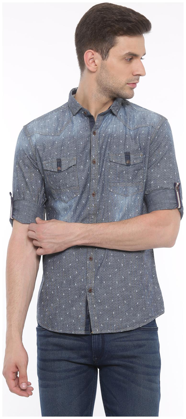 

WITH Men Blue Printed Slim Fit Casual Shirt