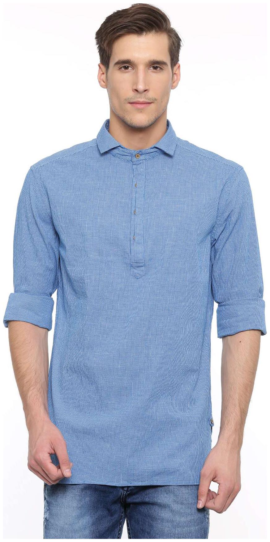 

WITH Men Blue Checked Slim Fit Casual Shirt