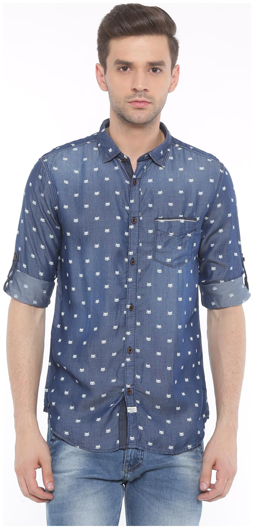 

WITH Men Blue Printed Slim Fit Casual Shirt