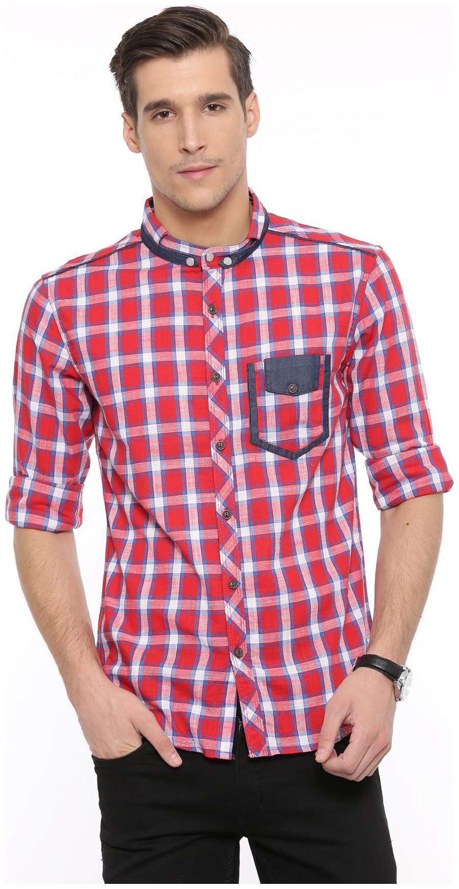 

WITH Men Red Checked Slim Fit Casual Shirt