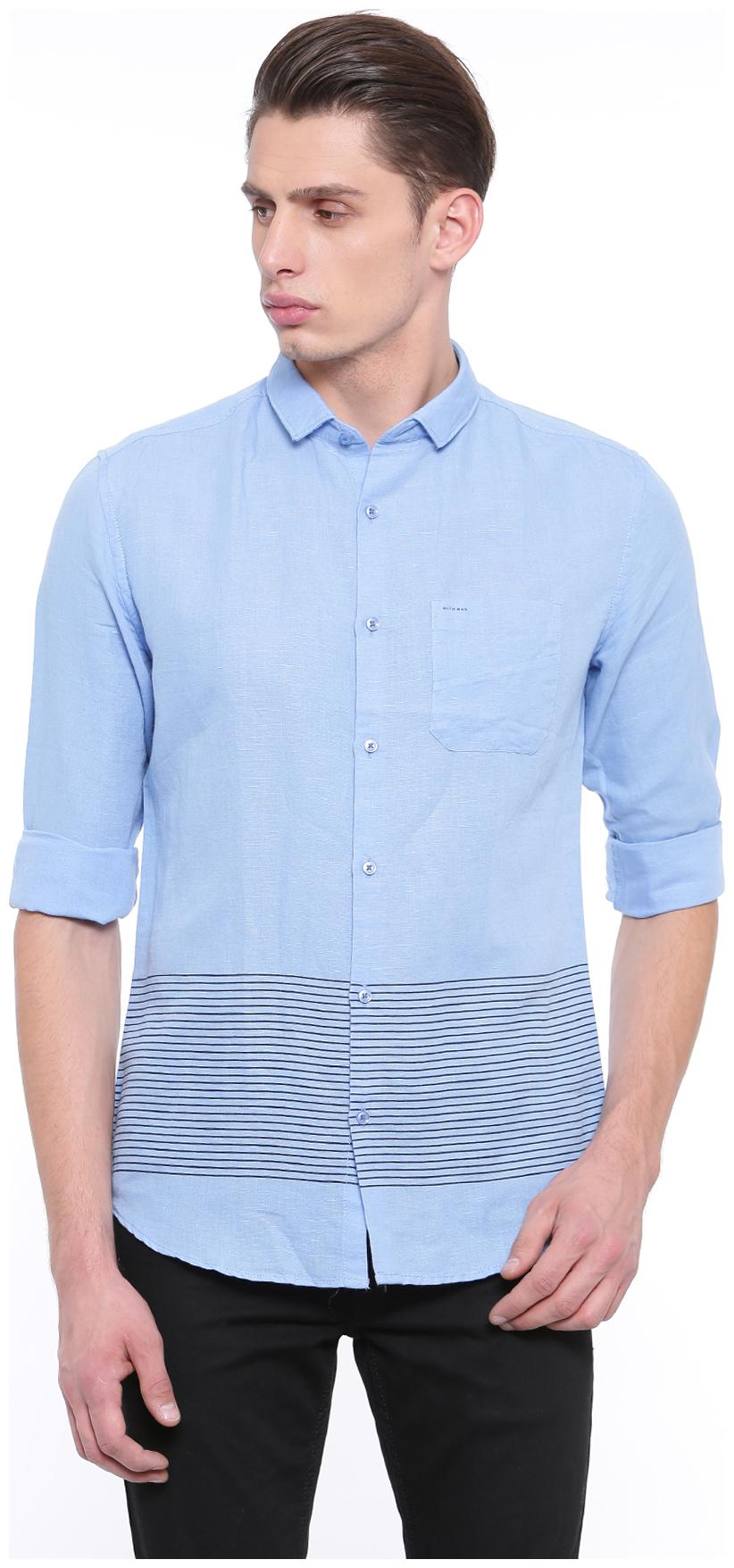 

WITH Men Blue Solid Slim Fit Casual Shirt