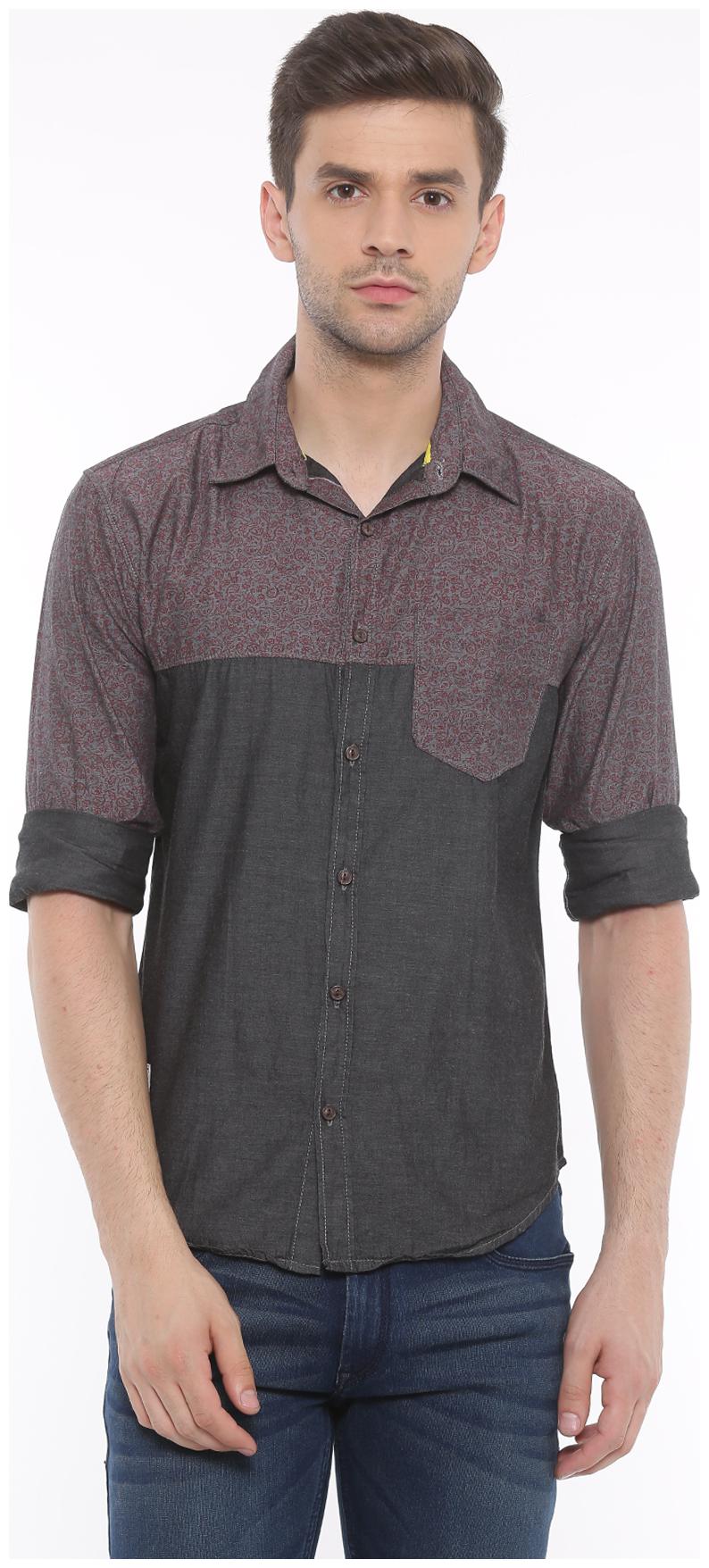 

WITH Men Maroon Printed Slim Fit Casual Shirt