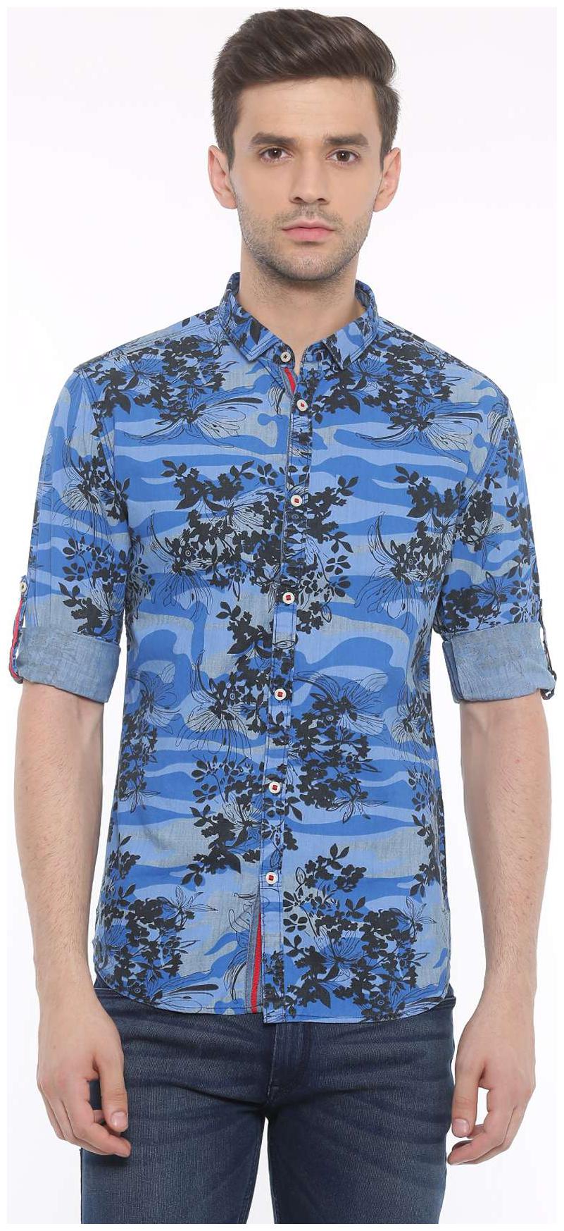 

WITH Men Blue Printed Slim Fit Casual Shirt