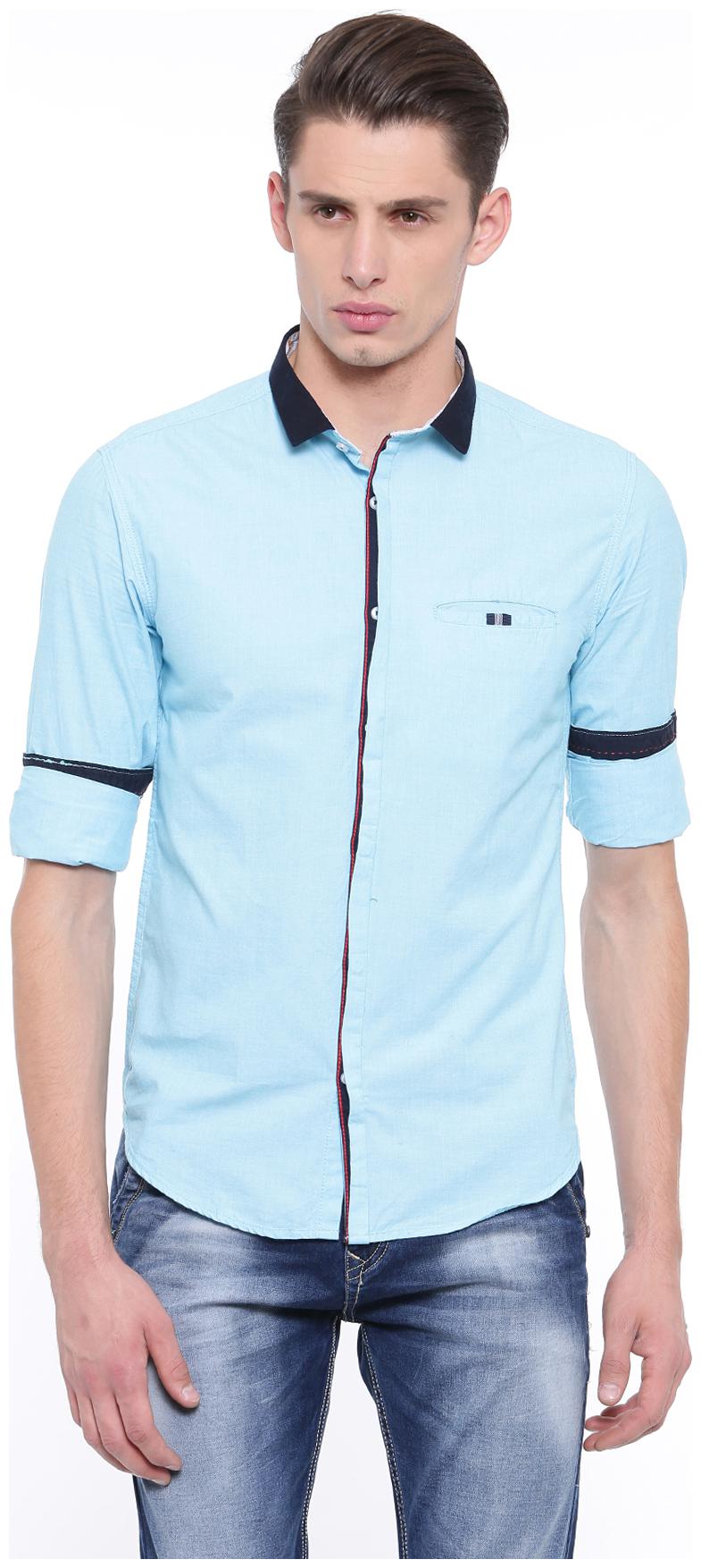 

WITH Men Blue Solid Slim Fit Casual Shirt