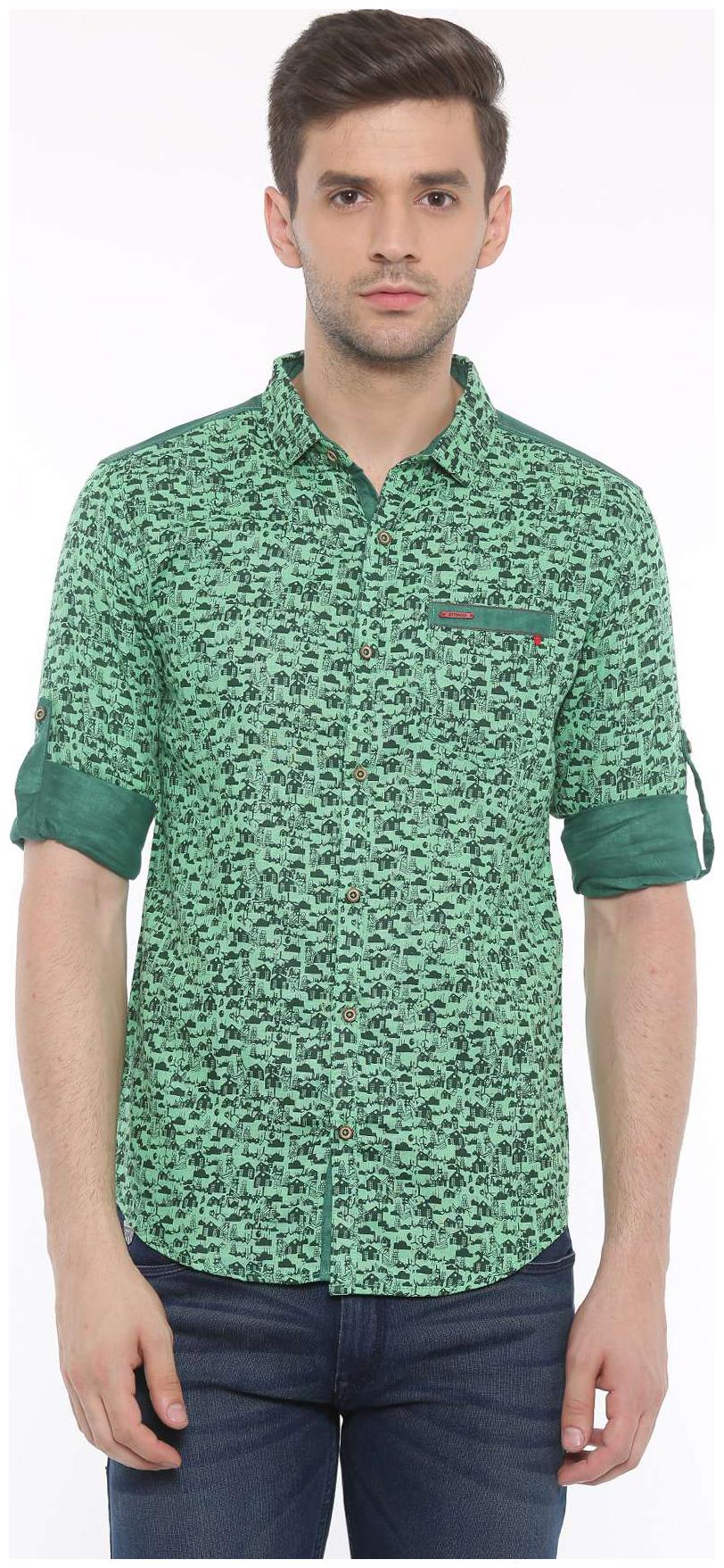 

WITH Men Green Printed Slim Fit Casual Shirt