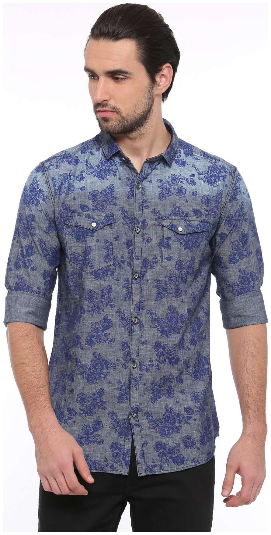 

WITH Men Blue Printed Slim Fit Casual Shirt
