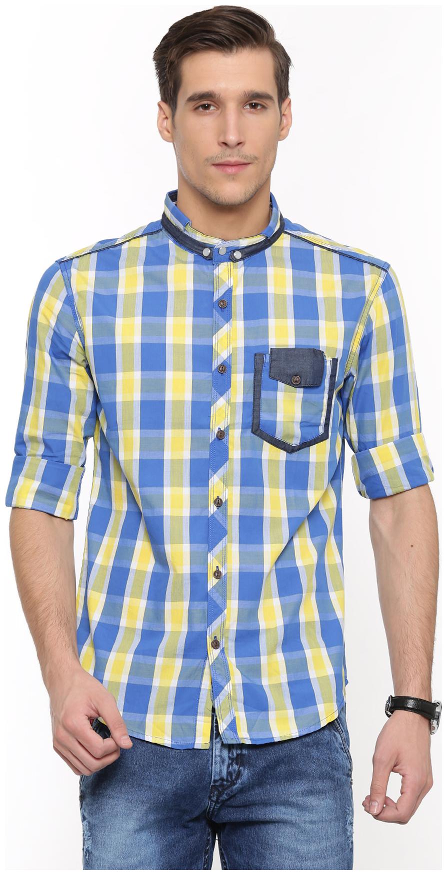 

WITH Men Yellow Checked Slim Fit Casual Shirt