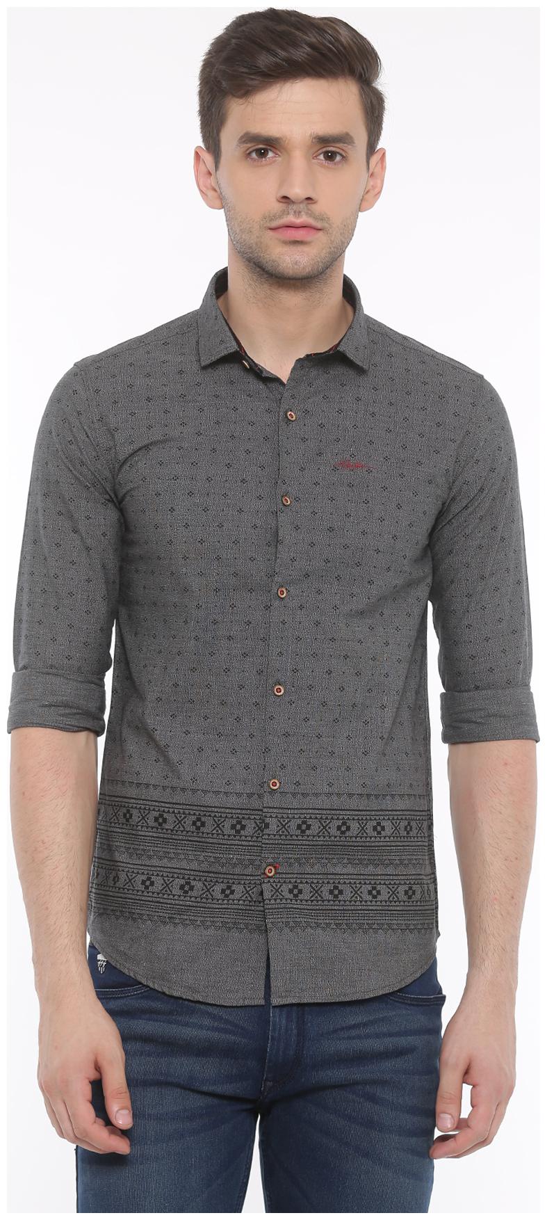 

WITH Men Grey Printed Slim Fit Casual Shirt