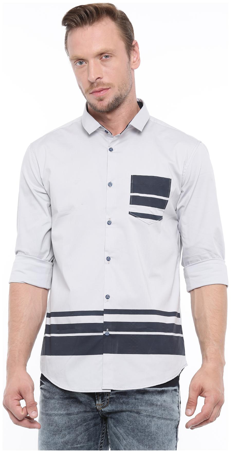 

WITH Men Grey Solid Slim Fit Casual Shirt