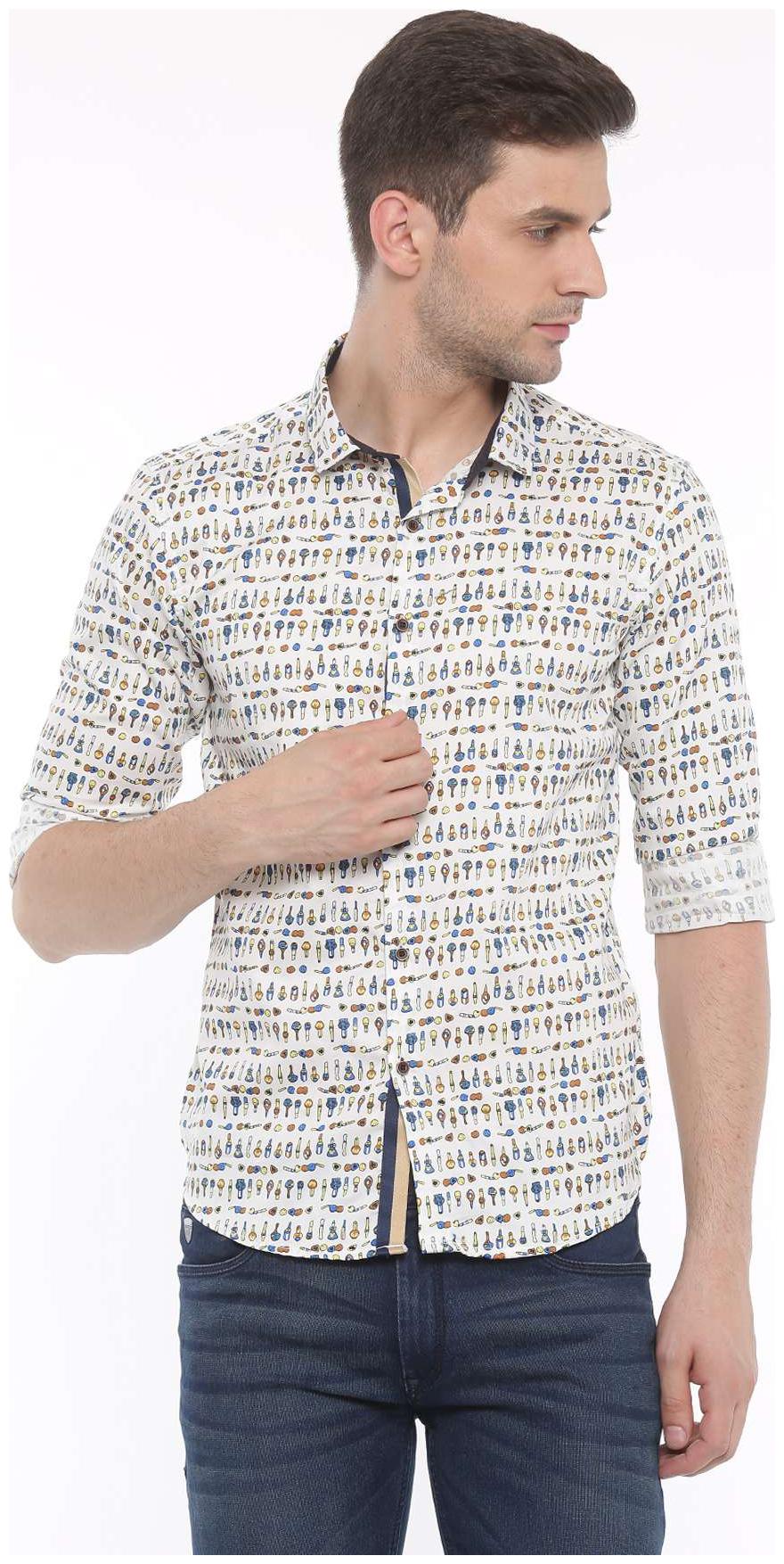 

WITH Men White Printed Slim Fit Casual Shirt