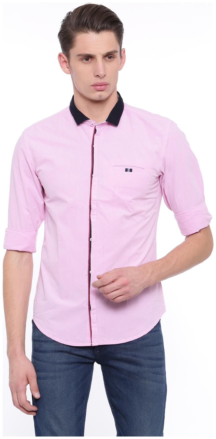 

WITH Men Pink Solid Slim Fit Casual Shirt