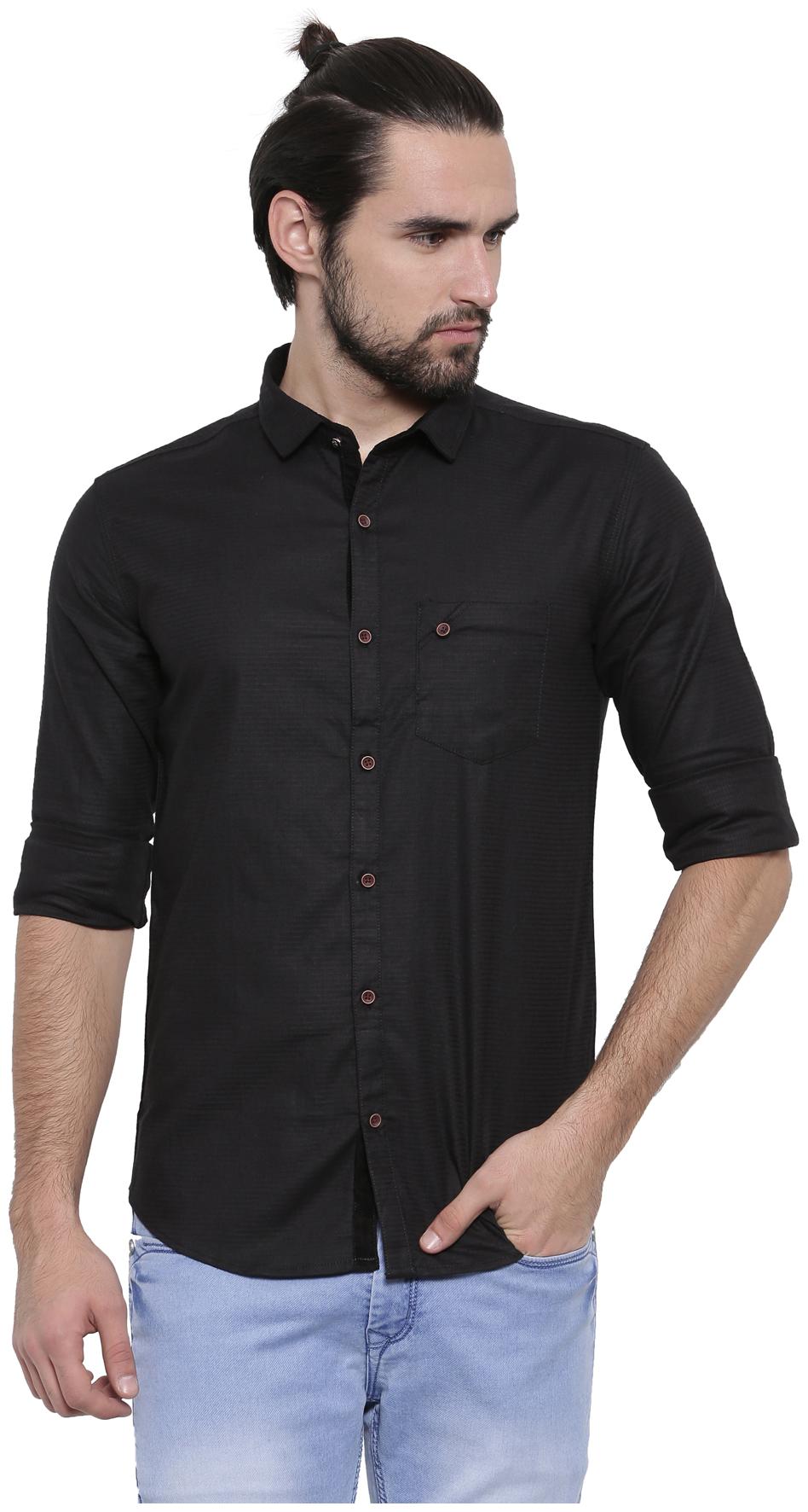 

WITH Men Black Solid Slim Fit Casual Shirt
