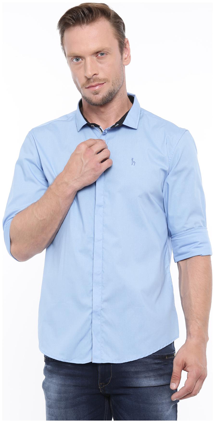 

WITH Men Blue Solid Slim Fit Casual Shirt