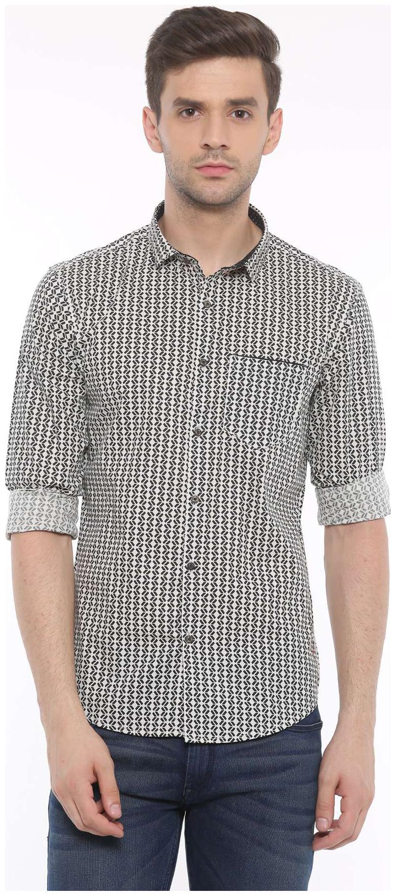 

WITH Men White Printed Slim Fit Casual Shirt