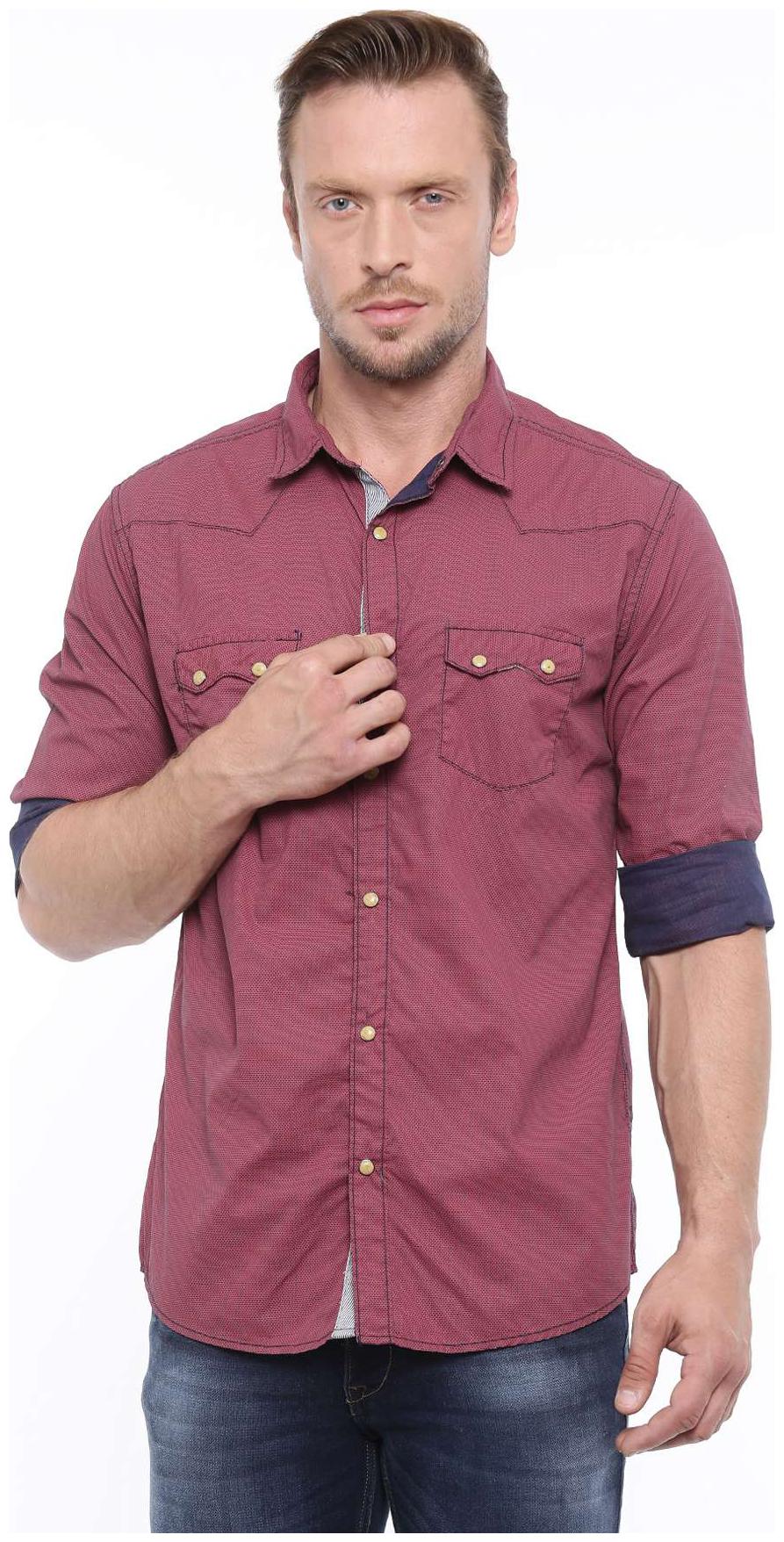 

WITH Men Red Printed Slim Fit Casual Shirt