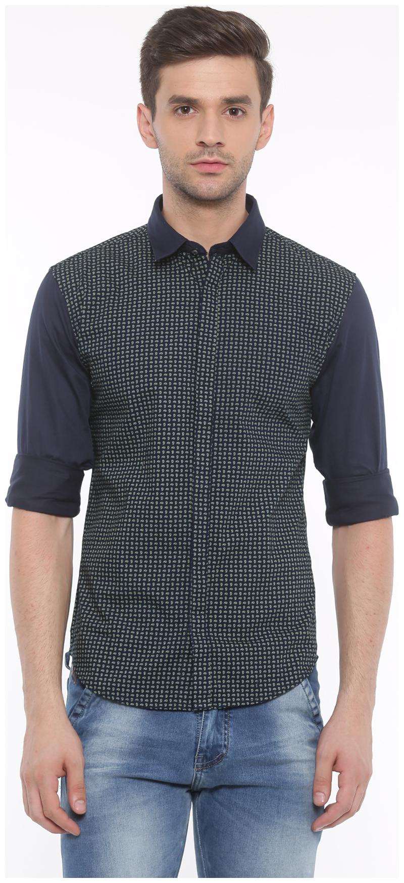 

WITH Men Green Printed Slim Fit Casual Shirt