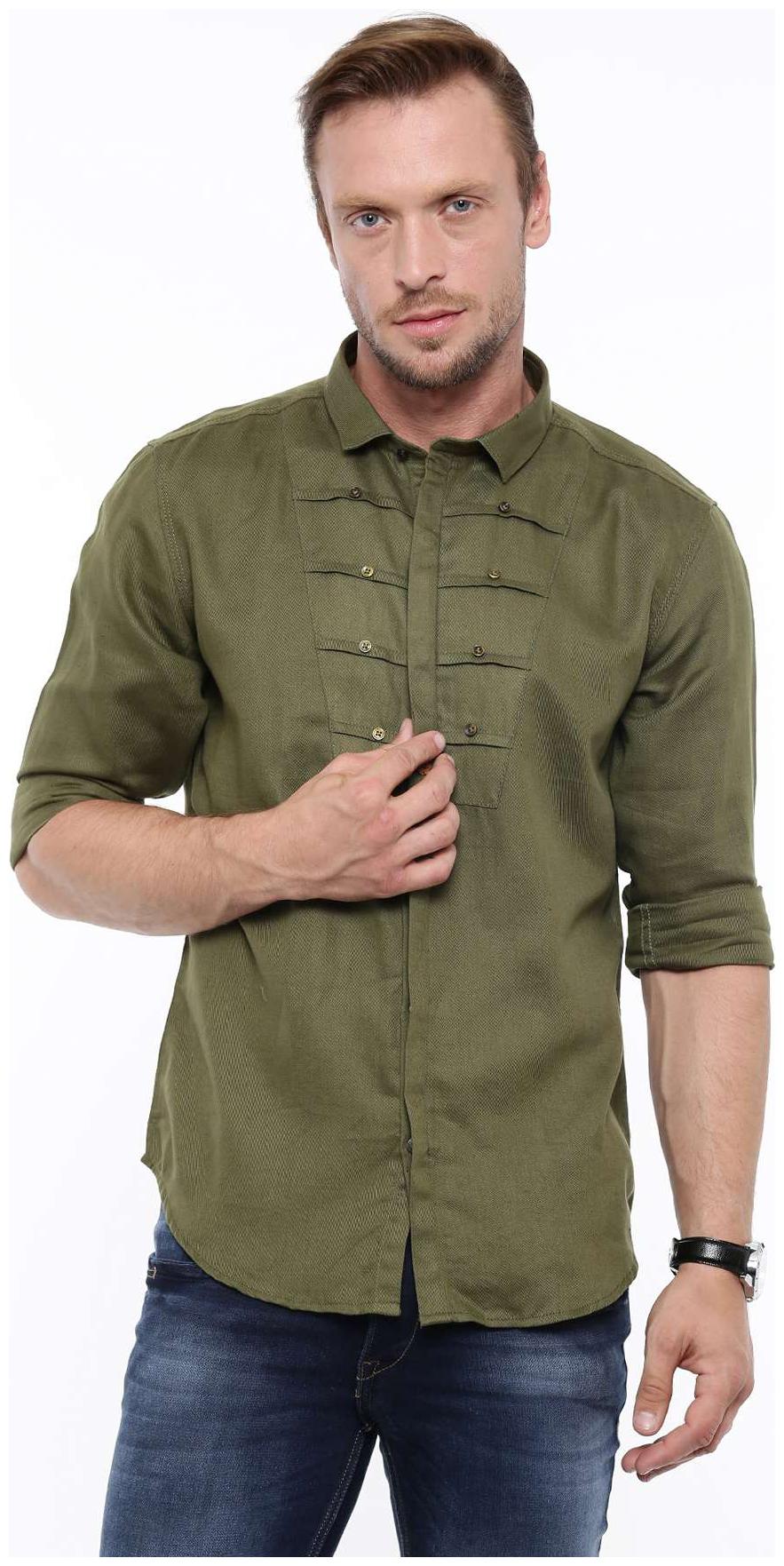 

WITH Men Green Solid Slim Fit Casual Shirt