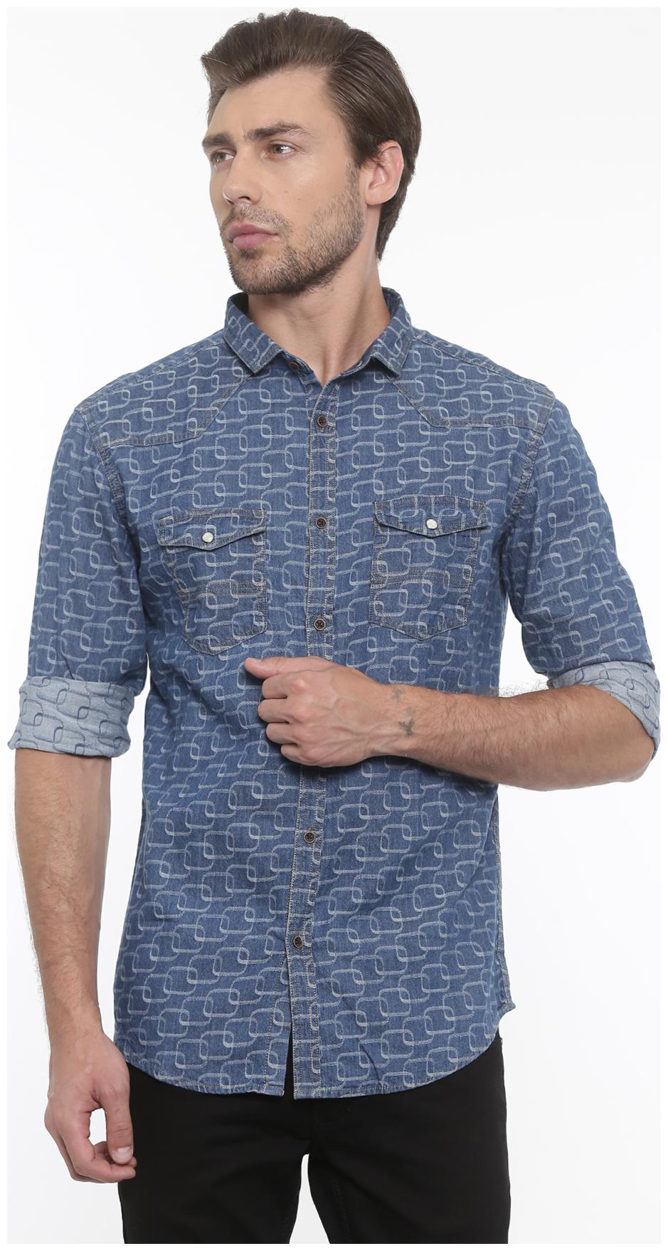 

WITH Men Blue Printed Slim Fit Casual Shirt