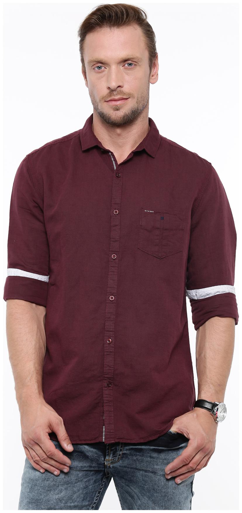 

WITH Men Maroon Solid Slim Fit Casual Shirt