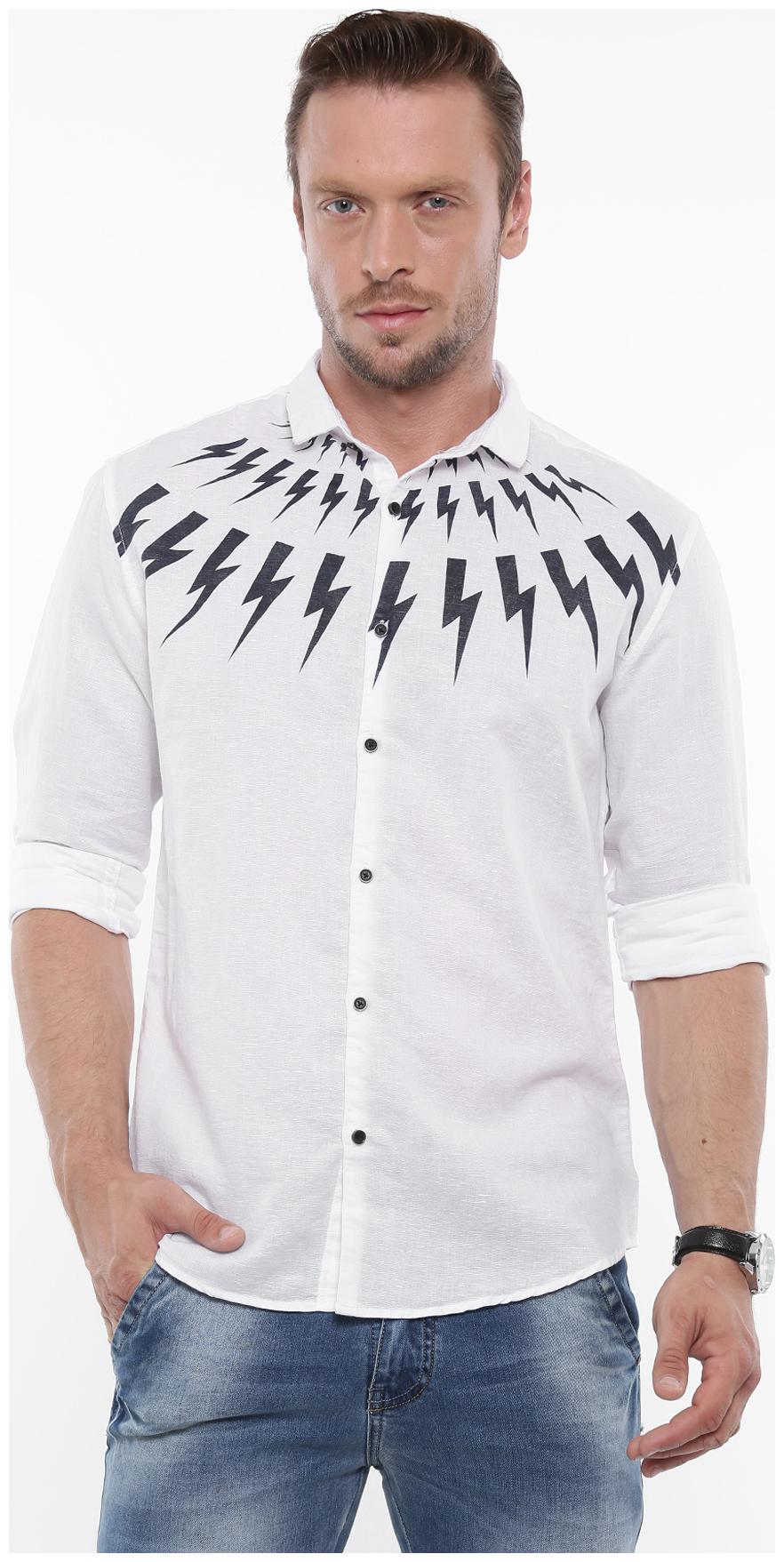 

WITH Men White Printed Slim Fit Casual Shirt