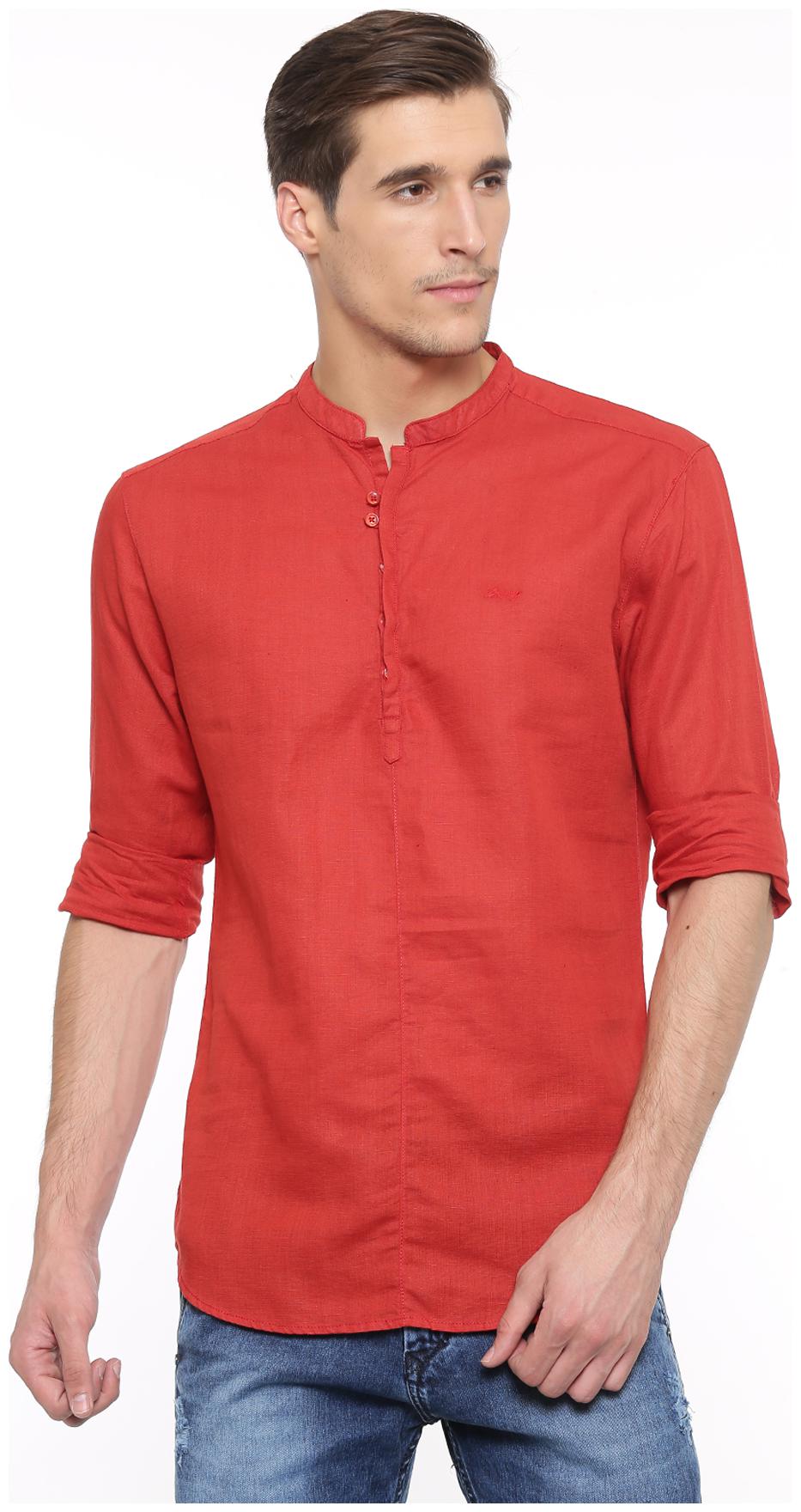 

WITH Men Red Solid Slim Fit Casual Shirt