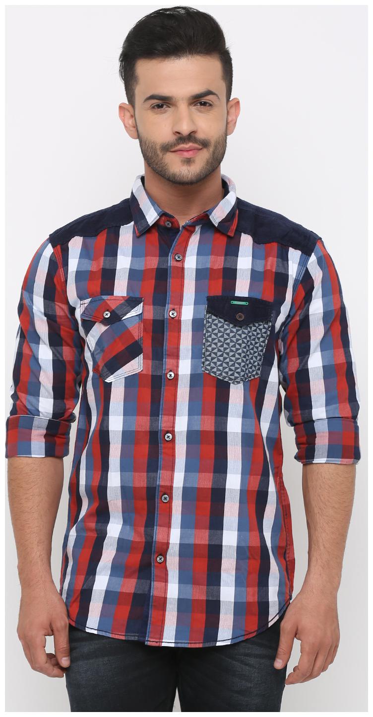 

WITH Men Red Checked Slim Fit Casual Shirt