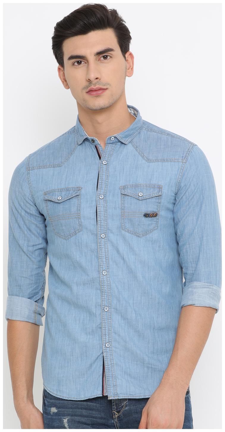 

WITH Men Blue Solid Slim Fit Casual Shirt