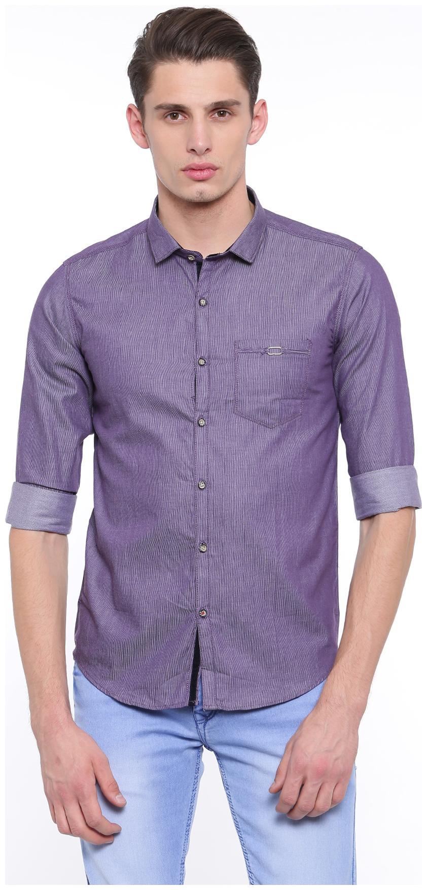 

WITH Men Purple Solid Slim Fit Casual Shirt
