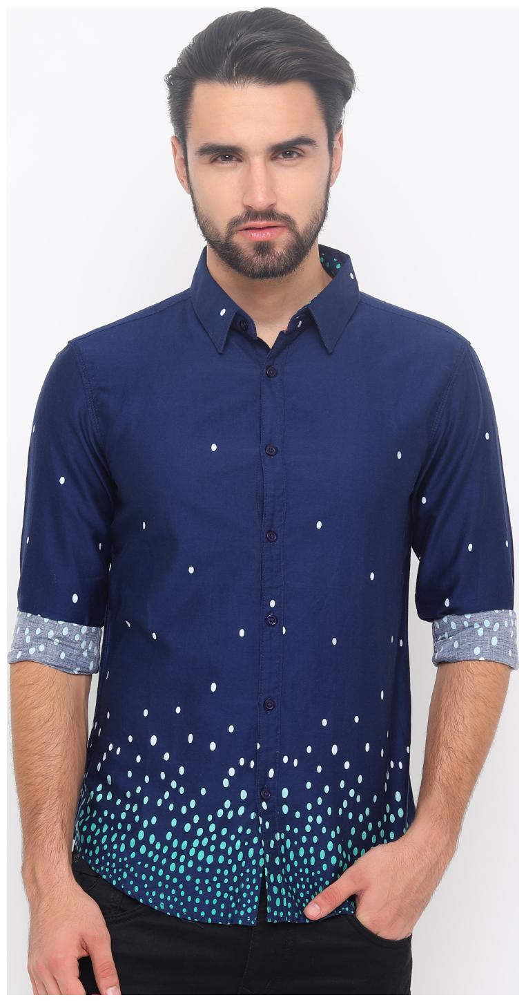 

WITH Men Blue Printed Slim Fit Casual Shirt