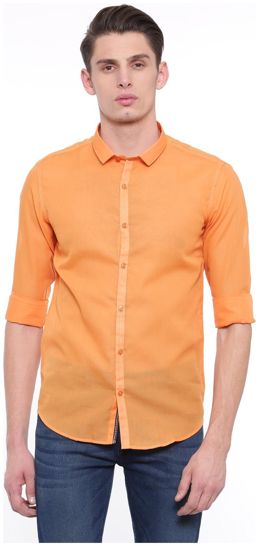 

WITH Men Orange Solid Slim Fit Casual Shirt