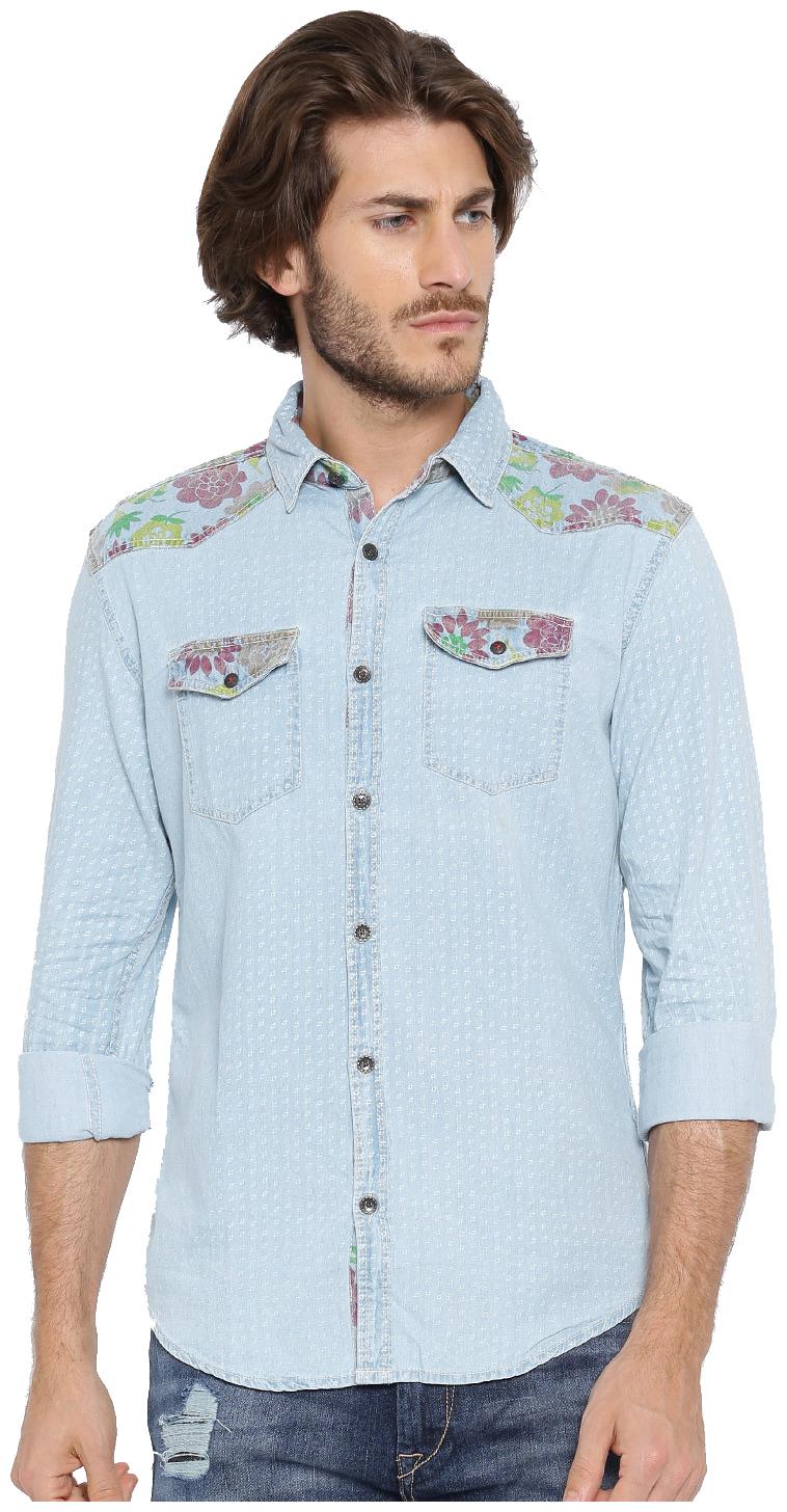 

WITH Men Blue Printed Slim Fit Casual Shirt