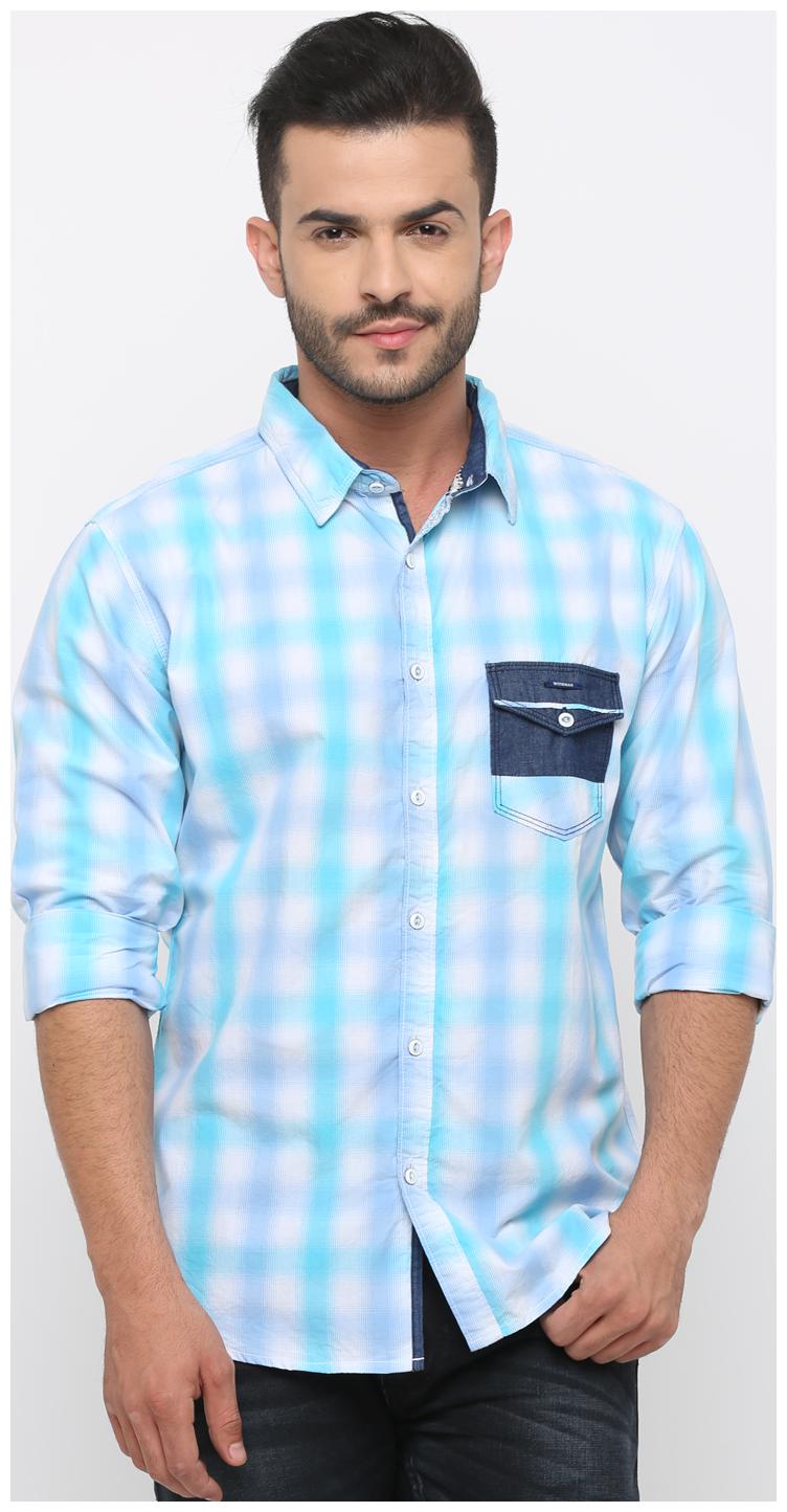 

WITH Men Blue Checked Slim Fit Casual Shirt