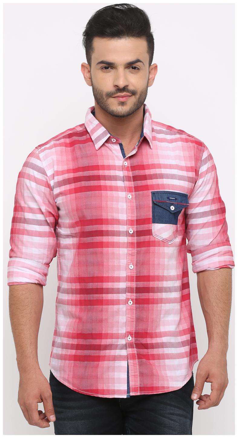 

WITH Men Pink Checked Slim Fit Casual Shirt