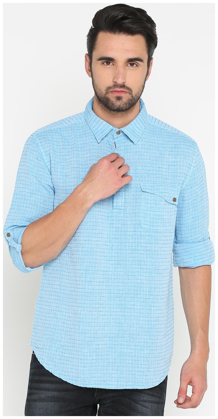 

Show off Men Blue Checked Slim Fit Casual Shirt