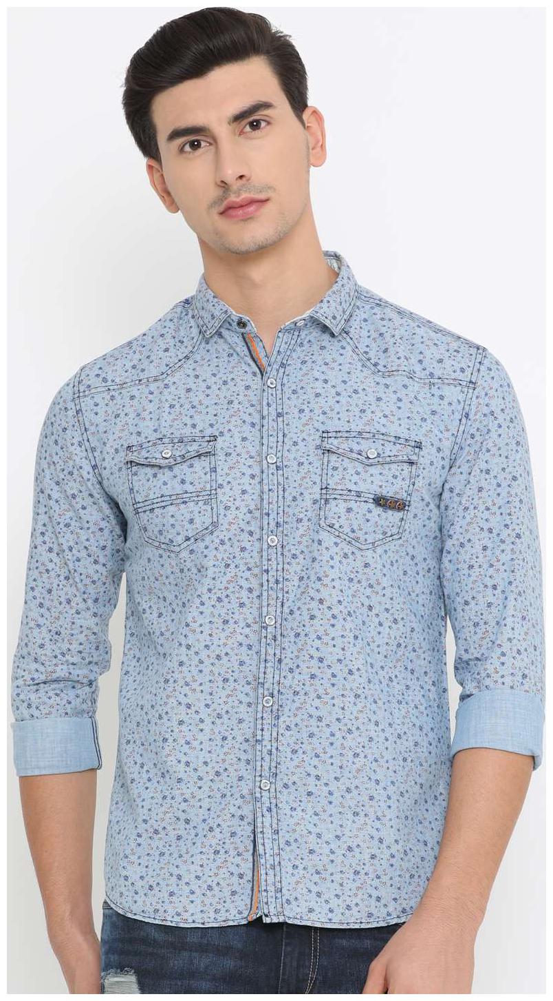 

WITH Men Blue Solid Slim Fit Casual Shirt