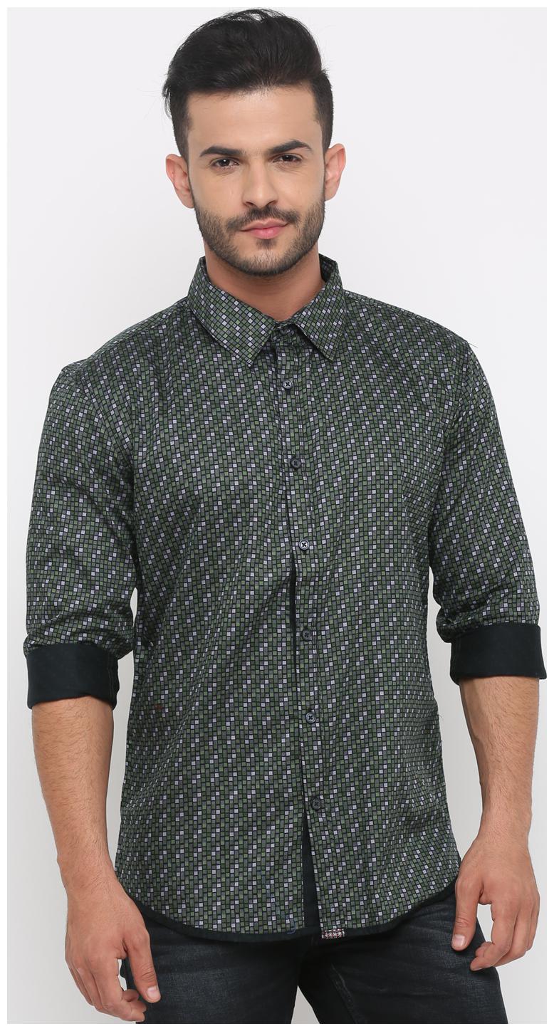 

WITH Men Green Checked Slim Fit Casual Shirt