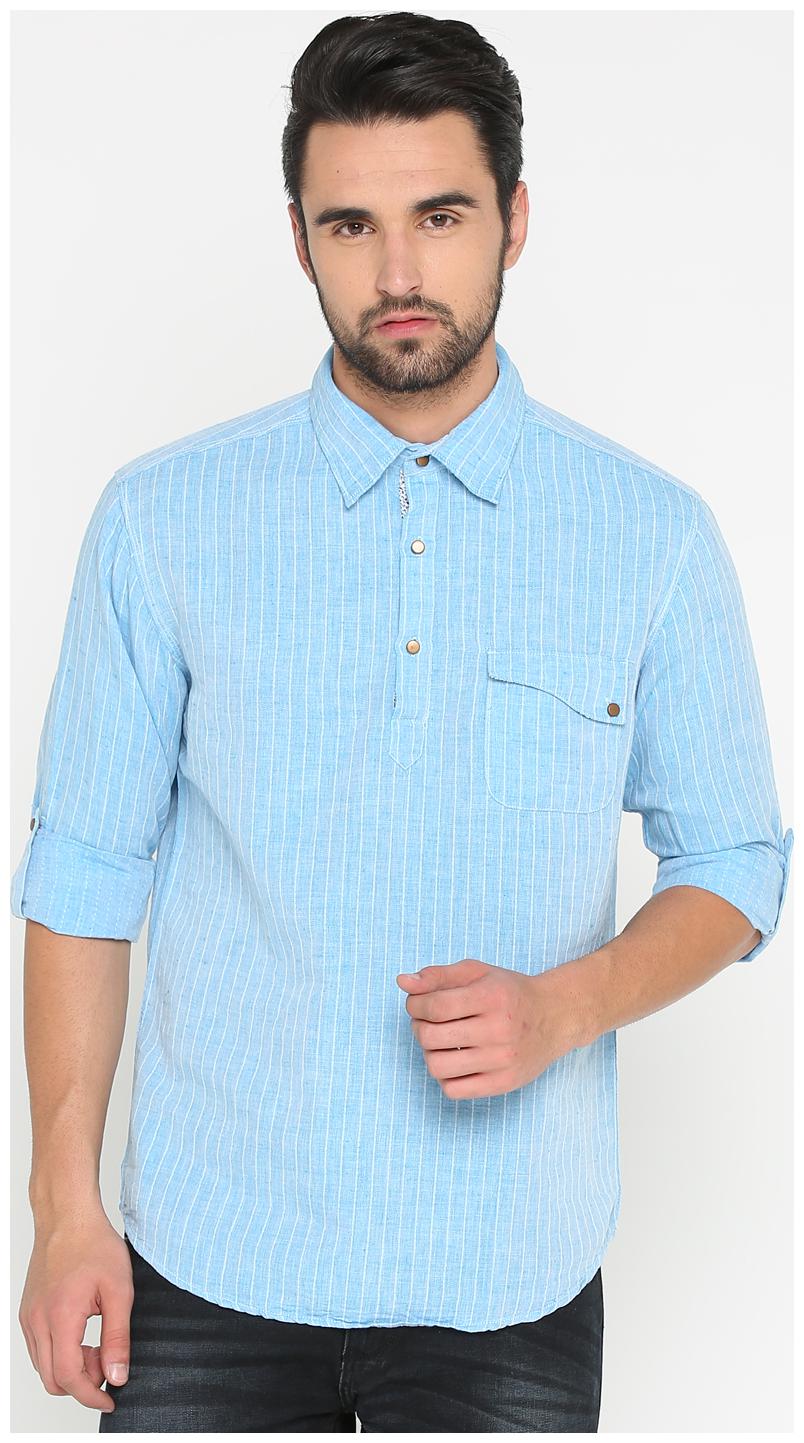 

Show off Men Blue Vertical Stripes Slim Fit Casual Shirt