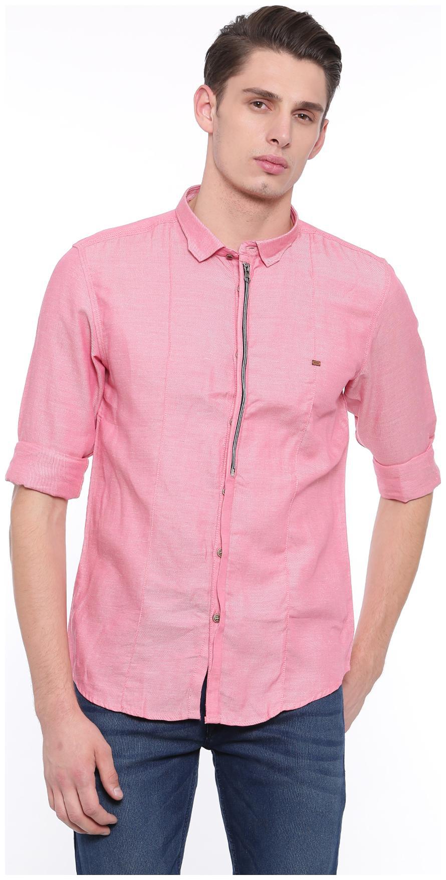 

WITH Men Pink Solid Slim Fit Casual Shirt