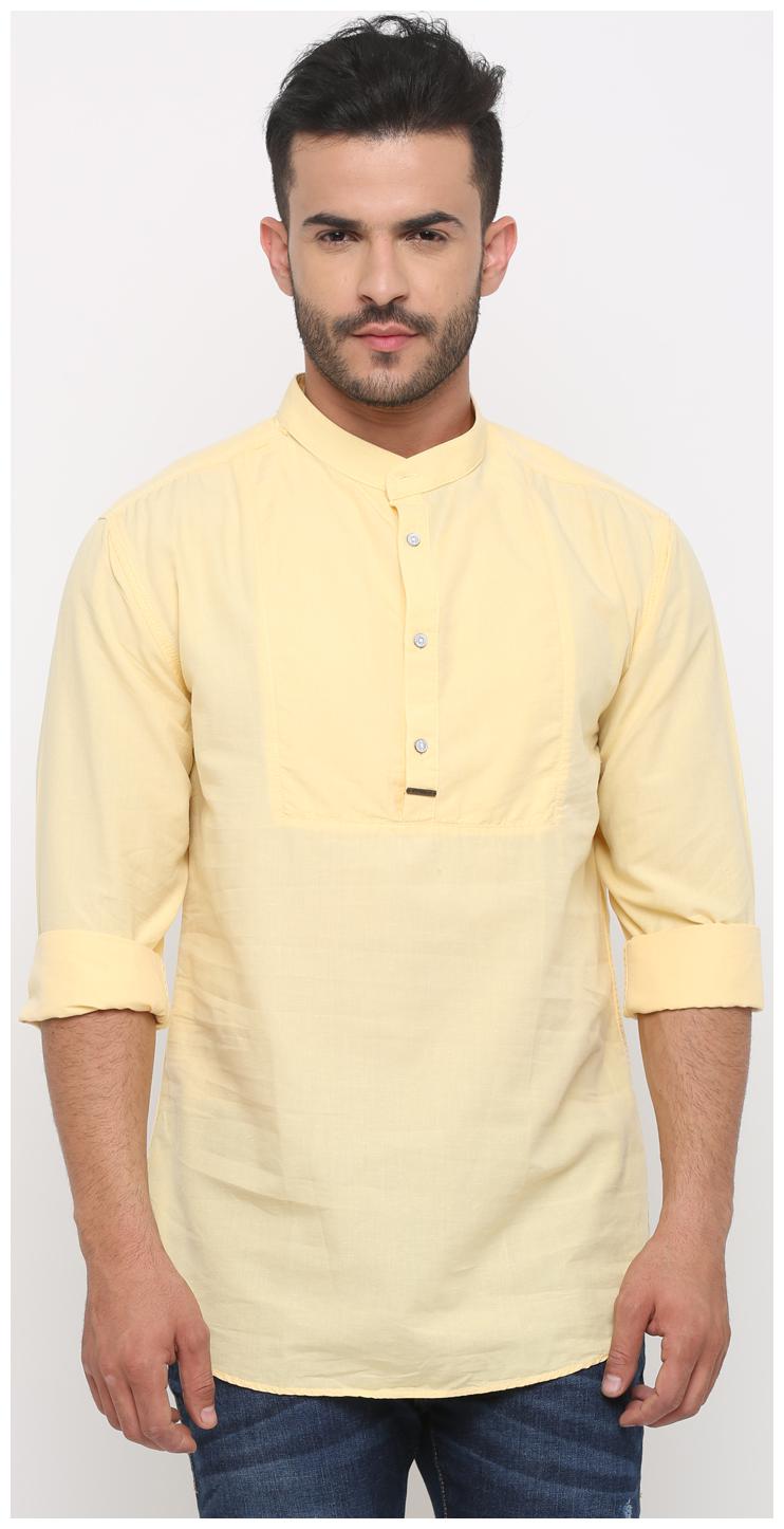 

WITH Men Yellow Solid Slim Fit Casual Shirt