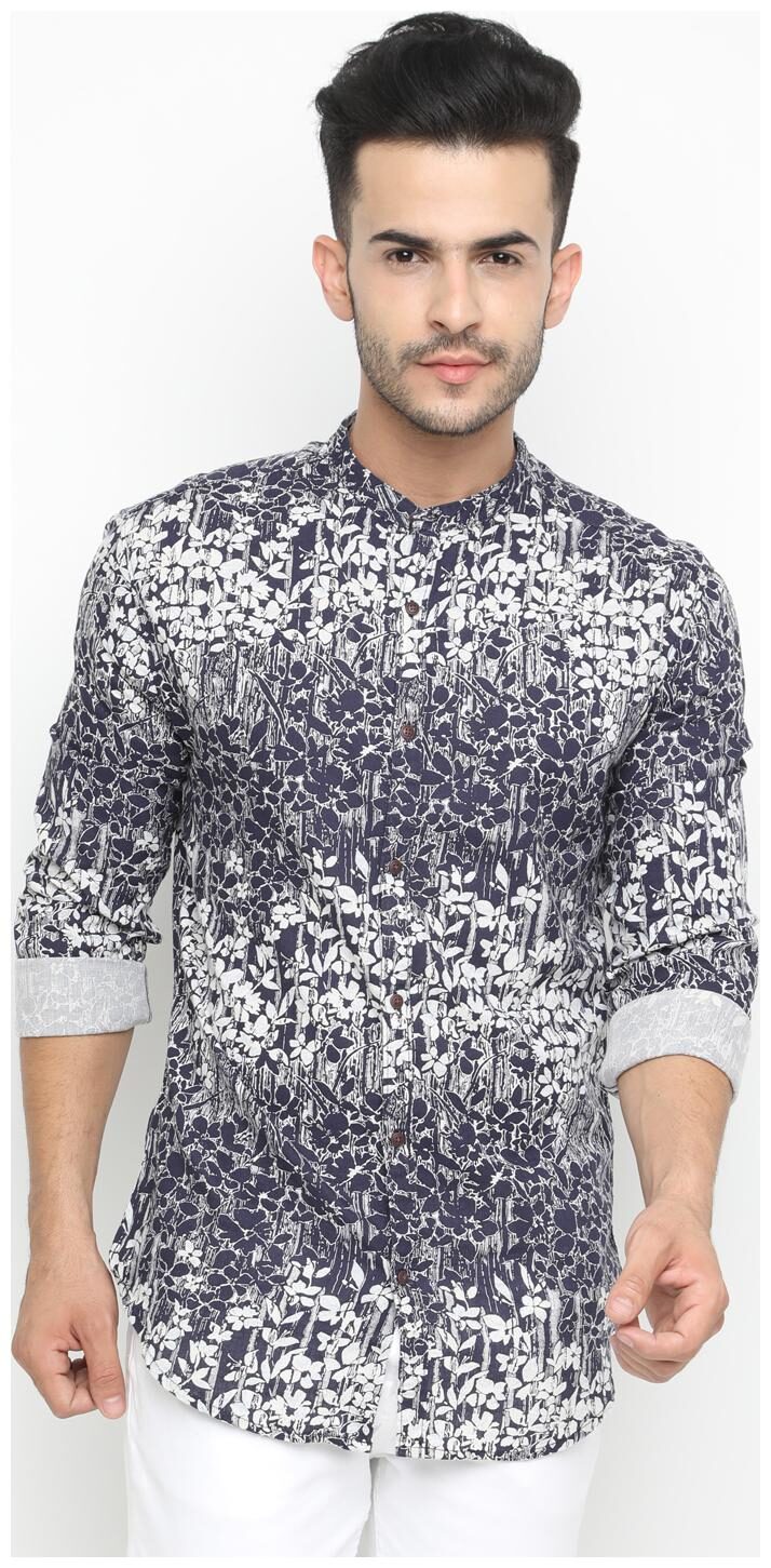 

WITH Men Blue Printed Slim Fit Casual Shirt
