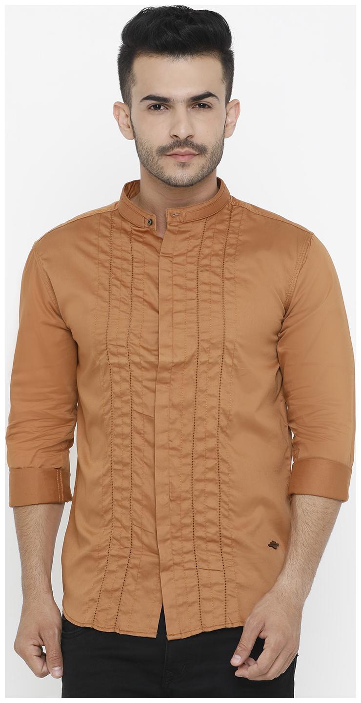 

WITH Men Orange Vertical Stripes Slim Fit Casual Shirt